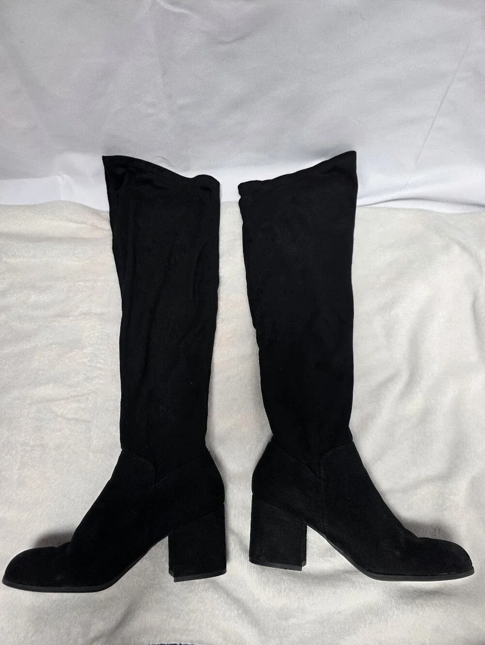 Christian Siriano Black Suede Over-the-Knee Block Heel Boots- Sizd 7 1/2